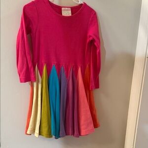 Girls Bright Pink Rainbow twirly Pleated Dress